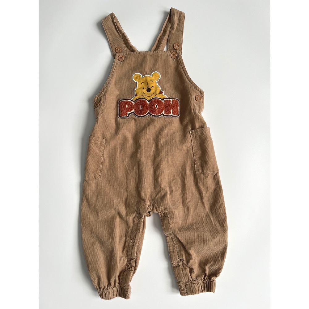 Disney Baby 18M Winnie the Pooh Corduroy Overalls Brown Snap Close Button Straps